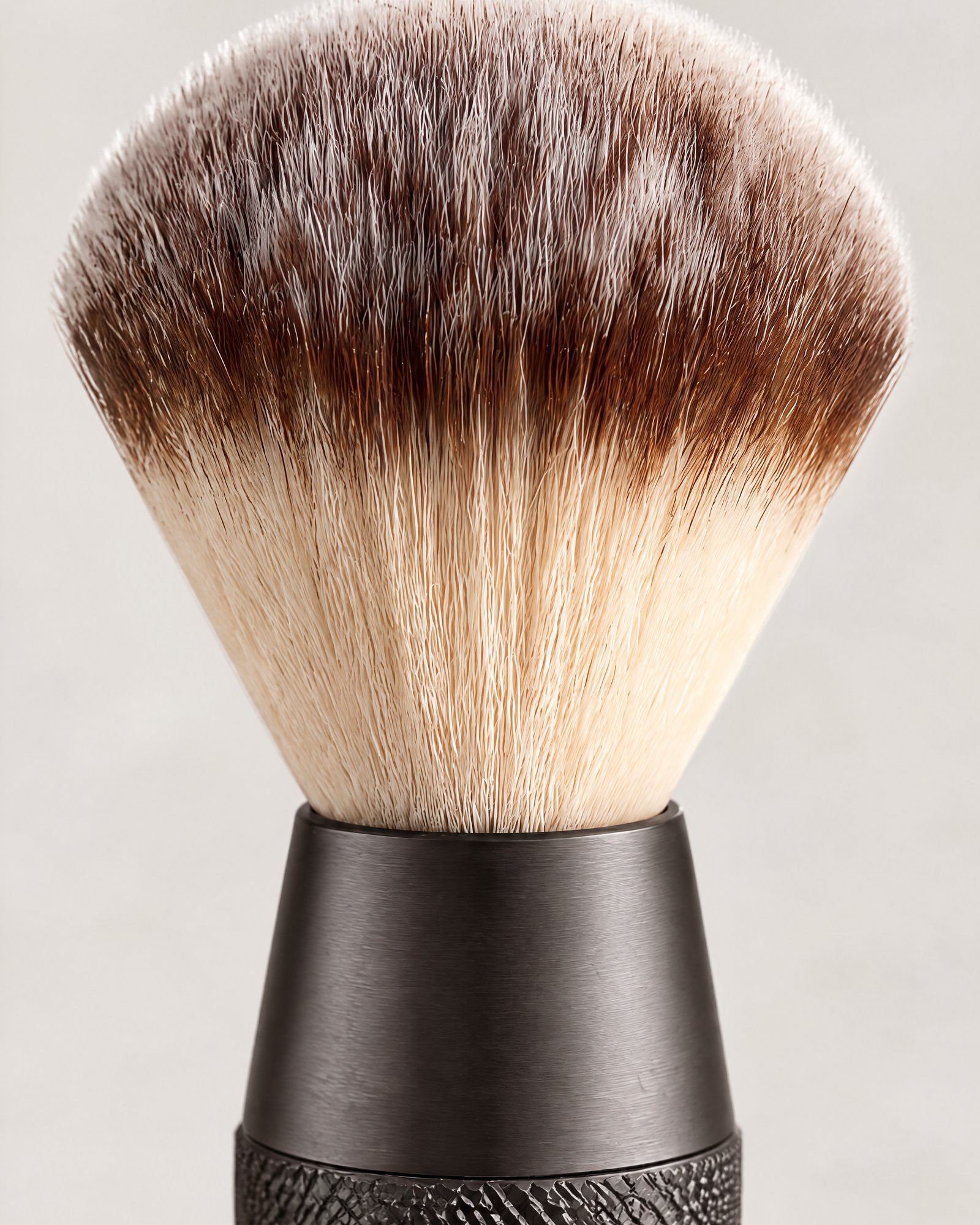 Close-up of the fibers and the knurled handle of the Shaving Brush, Graphite