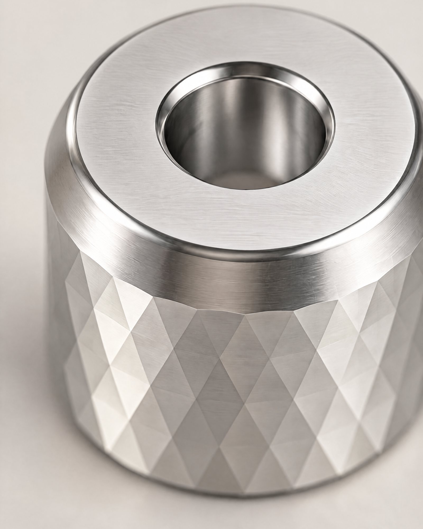 The facets and the top rim of the Razor Stand, Silver, seen from above